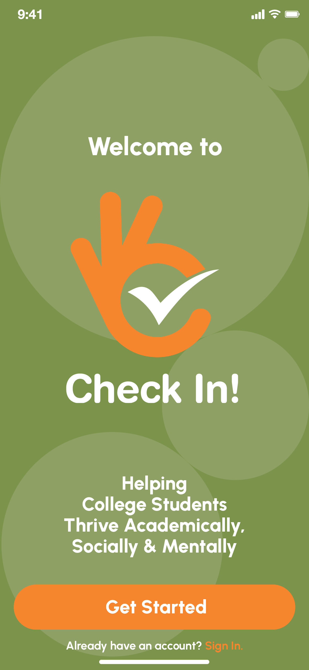 CheckIn welcome screen